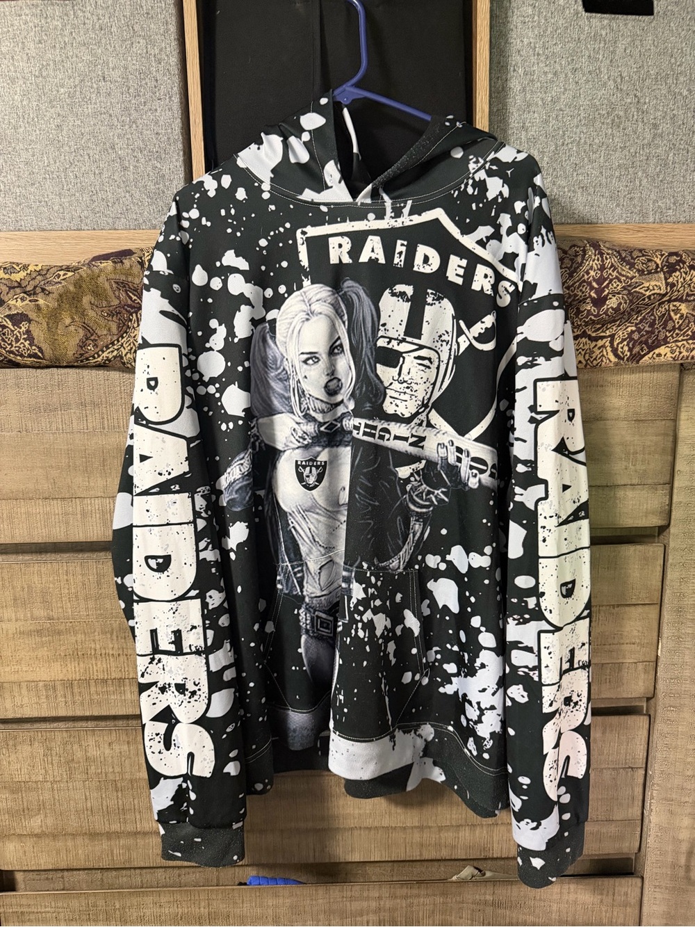 Raiders & Harley Quiin Black & White Graphic Hoodie Sweater